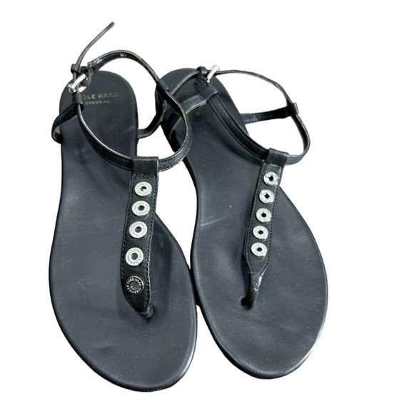 Cole Haan Effie Sandal 6.5 Thongs‎ women's t-strap shoes black leather - Picture 2 of 10